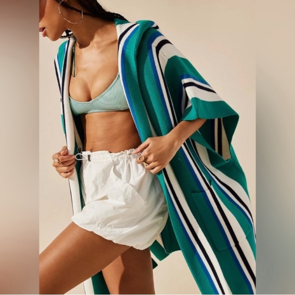 Free People Striped Teal Green Blue Cream Swim Coverup